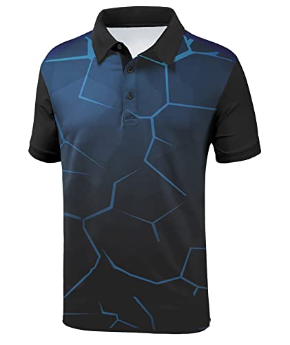 Scodi Mens Short Sleeve Polo Shirt Print Performance Moisture Wicking Golf Shirts Navy L #TOP1