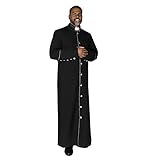MENZ Clergy Robe Cassock for Pastor, Black/White, 48 (X-Large)