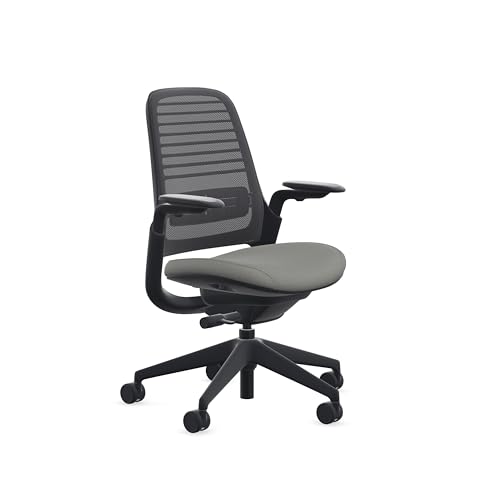 Steelcase Series 1 Office Chair - Ergonomic Work Chair with Wheels for Carpet - Helps Support Productivity - Weight-Activated Controls, Back & Arm Support - Easy Assembly - Licorice + Night Owl Era
