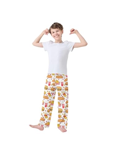 ZZKKO French Fries and Hamburger Boys Pants for Kids Jogger Pants with Pockets S3