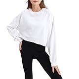 Amazhiyu Women's Cropped Hoodie Pullover Long Sleeve Crewneck Crop Tops Oversize Fit White, Small