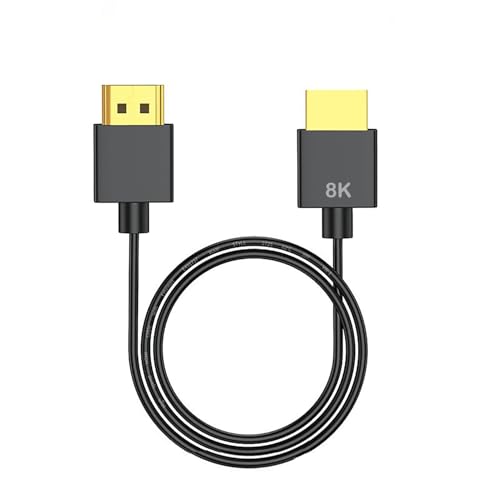 SkyeySnail 0.8m / 2.6ft 8K HDMI 2.1 Cable High Speed 48Gbps, Type A to A, Ultra Thin, Hyper Super Flexible Slim Cord, Diameter<3.6mm, eARC, for PS5, Xbox One, NS, GH5S, 8KUHD TV, Camera
