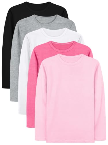 Image of Cooraby 5 Pack Girls Long Sleeve Tees Girls' Soft T-Shirts Kids Basic Crewneck T-Shirts Top for Teen Youth Girls, 2T-16Y
