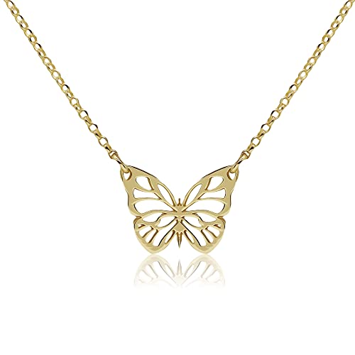 WANDA PLATA Collier Papillon en Argent 925 Plaqué Or pour Femme, Jeune Fille Ras de Cou avec Pendentif Papillon, Chaîne Réglable dans une Boîte Cadeau
