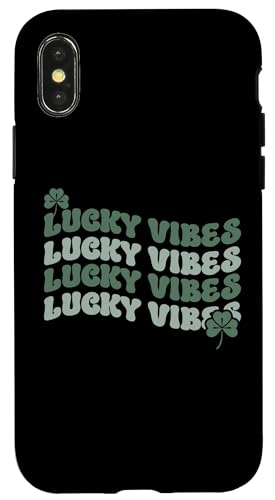 Carcasa para iPhone X/XS Retro Groovy St Patricks Day Lucky Vibes Frases duplicadas