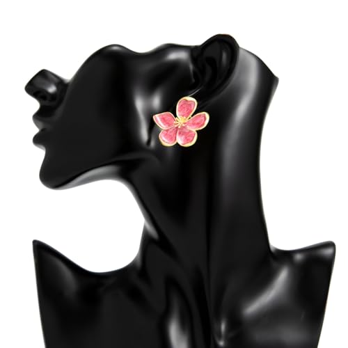 Bold Pink Floral Statement Earrings for Women - Unique Large Enamel Flower Jewelry by Femmesavor - Image 3