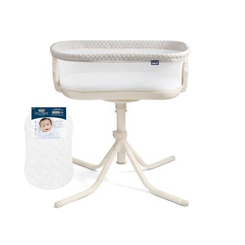 HALO BassiNest Swivel Sleeper 4.0 Air Over-Bed Baby Bassinet with 360 Rotation Breathable Mattress and Mesh Walls Lowering Wall for Access Oat