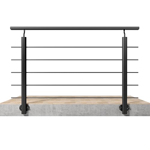 AICA 150x100cm Barandillas de aluminio, Barandilla de escalera, Ángulo de montaje ajustable, uso interior y exterior - Negro mate - fijaciones lateral