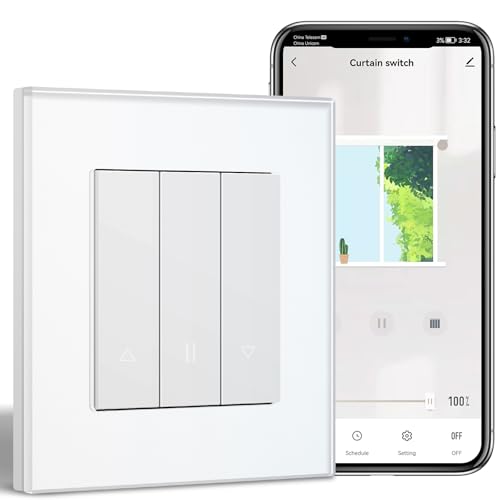 BSEEDLIFE Smart Interrupteur Pour Volet Roulant Intelligent Mural,WiFi Interrupteur Encastré 1 Gang 86 * 86mm,Compatible avec Alexa et Google Home(via l'Application Tuya/Smart Life),Blanc