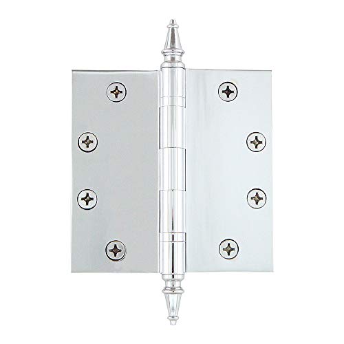 Image of Nostalgic Warehouse 746106 4.5 inch Steeple Tip Heavy Duty Square Corners Door Hinge, Bright Chrome