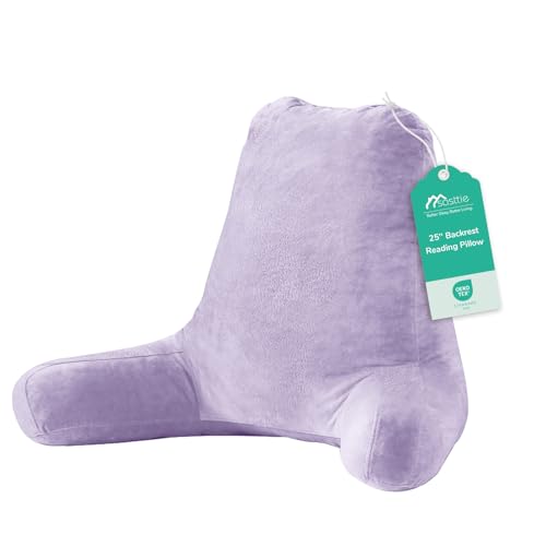 Image of Sasttie Reading Pillow for Bed, Back Pillow for Sitting Up, Lavender | 25 inch Backrest Support Cushion for Couch, Sofa, and Floor, Dorm Essentials, OEKO-TEX, Adjustable Down Alternative Fill