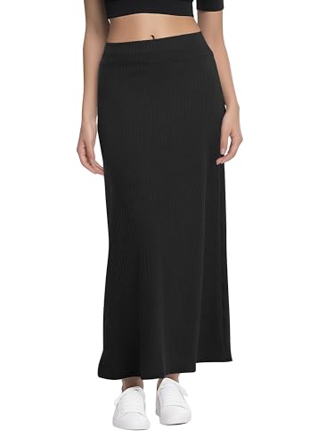 Urban CoCo Women's High Waist A-Line Maxi Skirt Comfy Ribbed Knit Long Skirt3