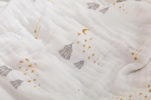 Image of Ultra Soft 6-Layer Cotton Muslin Baby Blanket 43 inchx43 inch Breathable Lightweight Moon Star and Tent Muslin Swaddle Blankets for Toddlers Baby Birthday Gifts All Seasons