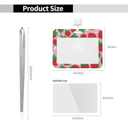 Double-Sided Sliding Cover ID Badge Holder Hard Plastic Case with Clear Window Card Protector Pouch for Office ID Credit Cards Full Screen Strawberry3