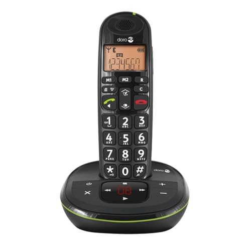 Doro PhoneEasy 105wr Téléphone sans Fil pour Seniors avec Grandes Touches, Son Amplifié et Répondeur Intégré (Noir) [Version Française] (Noir)