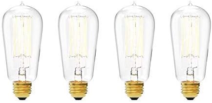 40W Edison Light Bulbs - Clear Glass, 40 Watt, Warm White (2200K), E26 / Medium Base, Old Fashioned Filament, 120V, Teardrop Type ST18, Vintage Style Decorative Incandescent Lightbulb - Set of 4