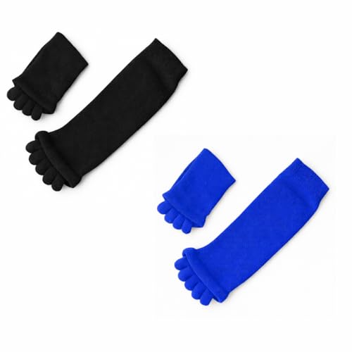 Image of Foot Alignment Orthopedic Cotton Socks for Men & Women | Five Toe Separator | Foot Pain Relief | Bunion Corrector | Plantar Fasciitis Support |Free Size | Black-Royal Blue | 2 Pair | UK8-11