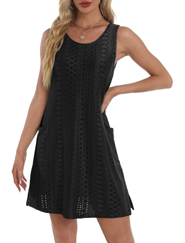 Image of BKRIVE Coverup Summer Dresses for Women 2026 Eyelet Casual Loose Sleeveless Sundresses Tank Dresses with Pockets