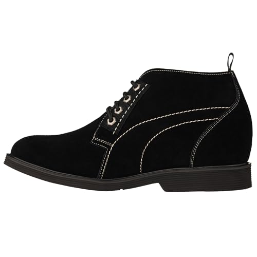 Image of CALTO Men's Invisible Height Increasing Elevator Shoes - Black Suede Leather Chukka Lace-up Ankle Boots - 3.2 Inches Taller - K9913 - Size 9 D(M) US