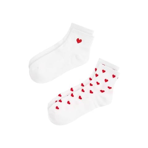 Milumia Women's 2 Pairs Heart Print Ankle Socks Comfort Low Cut No Show Socks White One Size Cover