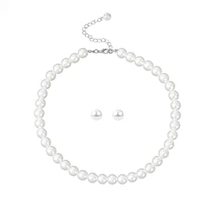 Femtindo Glass Pearl Necklace and Earring Set,Collar De Perlas para Mujer,Faux Pearl Jewelry Set for Women with Charm…