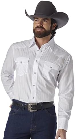 Wrangler mens Sport Western Two Pocket Long Sleeve Snap button down shirts, White, Large US