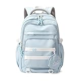 LANSHIYA Cute Aesthetic Backpack for Girls Middle School Students Bookbag Teens Solid Color Lightweight Travel Daypack Casual Schoolbag with Coin Pouch,Blue