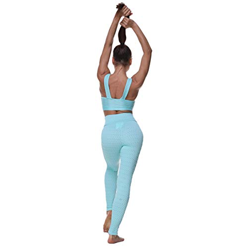 Image of RNG EKO Green Spandex Skinny 2 Piece (Sports Bra + Leggings) Fitness /Gym /Yoga /Sports Wear Set for Women (Pastel Light Blue, M)