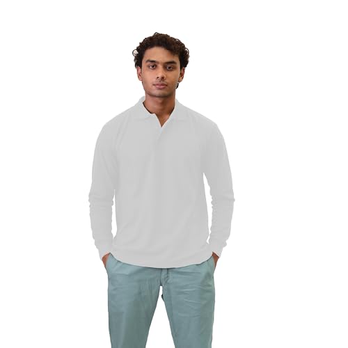 Image of JUST LOOK Men's Long Sleeve Polo Shirt Premium Quality Work Casual Leisure Pique T-Shirt Top (UK, Alpha, XXL, Regular, Regular, White)