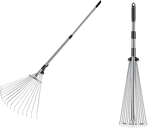 FEINKA Adjustable Metal Leaf Rake, Garden Lawn Rake, Foldable Telescopic Weeds Rake, Courtyard Broom Gardening Tool for Garden Yard Lawn (Size : Large)