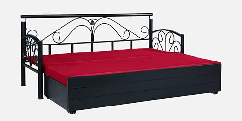 Image of 3 Seater Metal Sofa Cum Bed with Hydraulic Storage | Sofa Set for Living Room, Bedroom, Guest Room| Single Size Convertible Sofa Bed | Comfortable Seating Sofa Red & Black