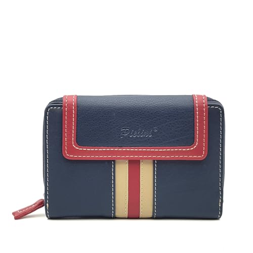 Pielini - Cartera de Piel para Mujer con Billetera y Monedero. Monedero de Gran Capacidad Modelo 3052 (Marino)