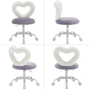 Duomay chenille kids desk chair heart back upholstered computer chair for boys and girls cute swivel height adjsutable study arm chair for child home bedroom purple white  urban country home decor