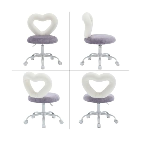 Duomay chenille kids desk chair heart back upholstered computer chair for boys and girls cute swivel height adjsutable study arm chair for child home bedroom purple white  urban country home decor