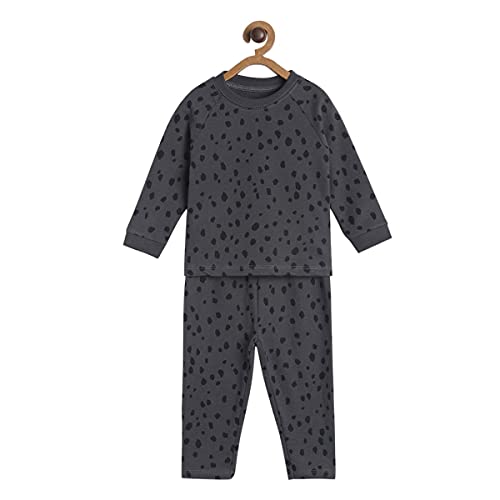 Image of miniklub Baby Round Neck Long Sleeve Knitted Cotton Clothing Set, Pack of 2 (Charcoal Color)