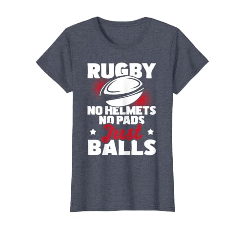 Rugby No Helmets No Pads Just Balls - Rugby Player Coach T-Shirt, Women, Heather Blue, Small