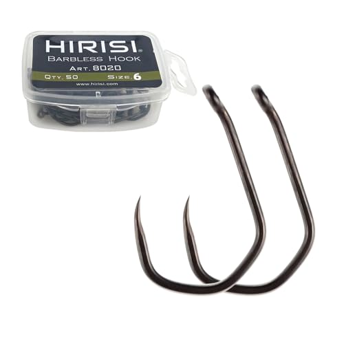 50 unidades de acero inoxidable recubierto de PTFE con alto contenido de carbono Anzuelos sin púas con accesorios de pesca con ojal (FBA-8020-6)