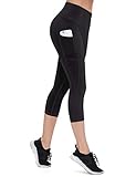ALONG FIT Leggings Damen mit Taschen, Nicht durchsichtig Sporthose Damen Dehnbar Yogahosen für Damen, 3/4 Capri Schwarz, M