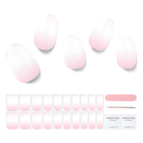 Semi Cured Gel Nail Strips, 20 pcs Gel Nail Stikers, Gel Nail Wraps Semi Cured, Salon-Quality, 2 Weeks Long Lasting Sakura Cake