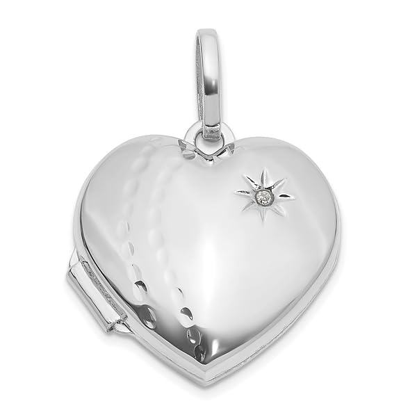 IceCarats 14K Solid White Gold Diamond Heart Love Personalized Photo Locket Necklace Picture Pendant Charm3