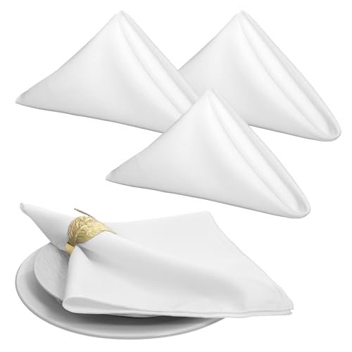 White Cloth Napkins 17x17 Inch, 4 Pack Washable Polyester Dinner Napkins Reusable Napkin with Hemmed Edges for Weddings Parties Restaurants Banquets Table Decoration