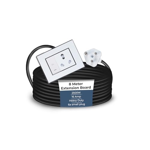 Image of Extension Board Heavy Duty Multi Socket 15A /16A /20A (2500 Watts 6A Small Plug and 20A Switch, 8 Meter)