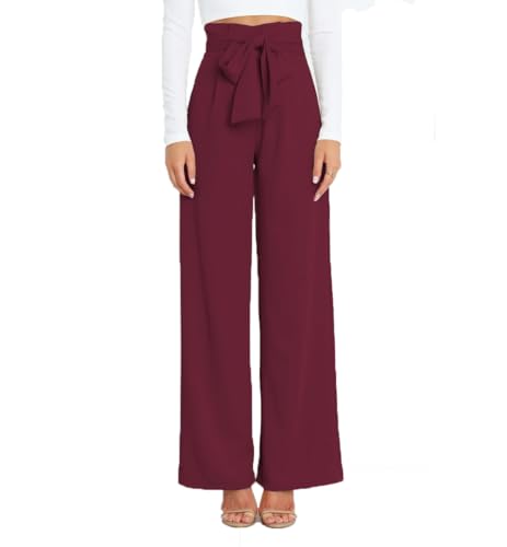 Plustrong Womens Flowy Wide Leg Dress Pants High Waist Belted Business Casual Palazzo Work Pants