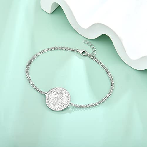 FJ Saint Benedict Bracelet 925 Sterling Silver Patron St Benedict Medal Amulet Protection Religious Jewelry for Men Women2