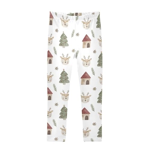 CaTaKu Girls Leggings Watercolor Christmas Deers Leggings for Girls Kids Athletic Workout Yoga Pants Size 4-10T
