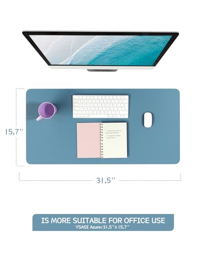 Image of YSAGi Non-Slip Desk Pad, Blue, 31.5 inch x 15.7 inch, PVC Leather, Ultra Thin, Waterproof, Easy Clean, Laptop Desk Writing Mat for Office /Home /Decor