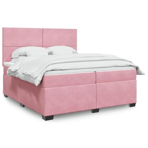 Juroupi Cama Box Spring con colchón Bed Frame Cama con colchon somier Mueble Cama Estructura Cama Terciopelo Rosa 200x200 cm - 3293301