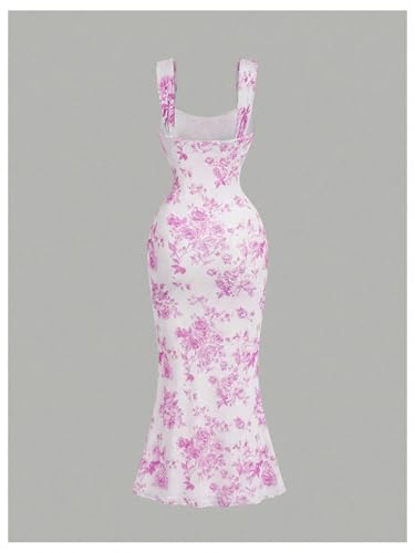 Image of GORGLITTER Women's Floral Summer Wedding Guest Dress Ruched Cocktail Party Bridal Shower Formal Beach Midi Sun Dresses