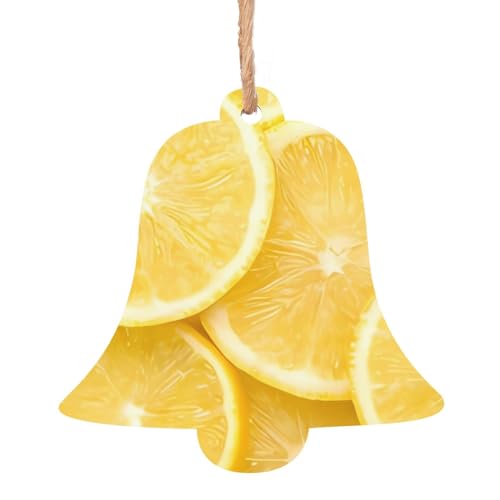 Lot de 6 décorations de Noël en bois à suspendre sur les arbres de Noël Jaune citron en forme de cloche