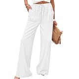 Pantalon Fluide Femme Été Chic Pantalon Femme Coton et Lin Large Taille Haute Élastique avec Cordon et Poches Léger Respirant Palazzo Pants pour Plage Bureau